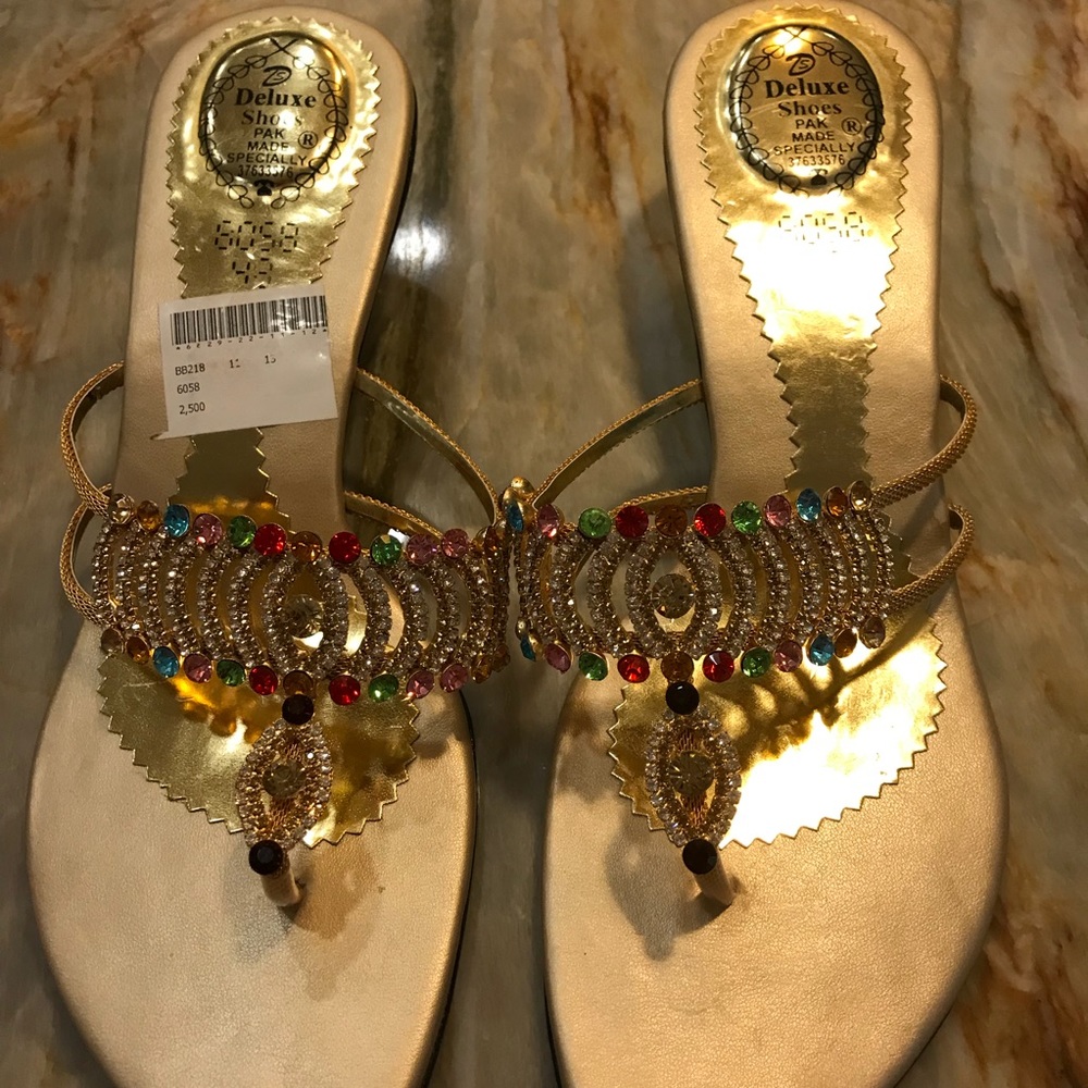Beautiful gold and multi colored stones sandals